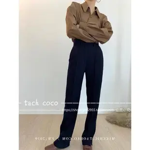 Tach Coco側開叉女藏藍色西裝褲