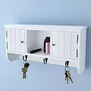 Wall Cabinet for Keys and Jewellery with Doors and Hooks,Antique White Key Cabinet with Hooks and Shelves for Home Decor Storage Lockers