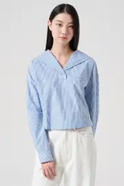 Sailor Collar Stripes Crop Blouse Sky Blue