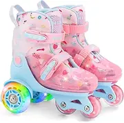 Toddler Roller Skates, 4 Adjustable Sizes, Fun Illuminating, Safety Three-Point Type, Breathable Upper, Beginners' Roller Skates for Girls Boys Kids