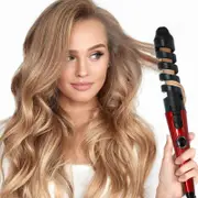 Automatic Curling Iron Ceramic Auto Hair Curler - Detangle Scald-Free Fast Heating One-Click Automatic Rechargeable EU Plug Red