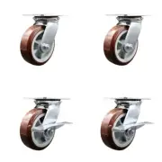 6 Inch Polyurethane Swivel Caster Set 2 Swivel Locks 2 Brakes Service Caster