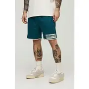 Mens Green Oversized Man Racing Dropped Crotch Mesh Shorts