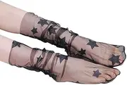 [HieoAnir] Women's Vintage Style Sheer Slouch Socks Black Luxury Lace Loose Fit See Through Mesh Tulle Medium Calf Socks