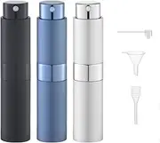 Klhamky Perfume Atomiser Travel Bottle Refillable: Cologne Sprayer Portable for Men - Mini Spray Empty for Refill - 8 ml Small Size (Black, Blue, Silver)