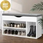 Shoe Rack Storage Bench – White Cabinet with Drawers, Shelf & Organizer for Home