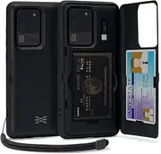 TORU CX PRO Case for Galaxy S20 Ultra, with Card Holder | Slim Protective Cover with Hidden Credit Cards Wallet Flip Slot Compartment Kickstand | Include Mirror, Strap, USB Adapter - Black