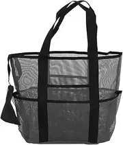 Portable Mesh Beach Bag For Outdoor Travel And Vacation Storage Organizer For Clothes Makeup Toys Black (Black)
