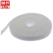 5 Pcs 50FT Self Adhesive Hook Loop Tape Strap Cable Tie Fastening Wrap White