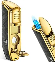 Mrs. Brog Cigar Lighter Triple Flame Torch with Built in Cigar Punch (Butane Gas Not Included) - Pocket Size 3 Adjustable Wind Proof Jet Flames - Ergonomic Grip