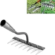 Iron Rake for Gardening and Weeding, 5/6/7/8 Teeth Carbon Steel Garden Weeding Rakes, Iron Weeding rake with Long Handle, Multifunctional Carbon Steel Garden Weeder Tools for Gardening (8)
