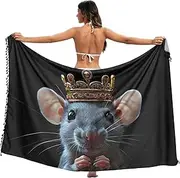 [XYMZR] Women's Sarong Swimsuit Coverups Mouse Crown Closeup Chiffon Bikini Wraps Skirt with Tassels L