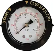 2" Dry and Utility Pressure Gauge 0-60 PSI Replacement for Pool/Spa/Aquarium Valve Filters 1/4" NPT Center Back Mount, Start and Clean Filter Pressure Gauge