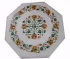12'' White Marble Inlay Coffee Dinning Table Top Porch Patio Hallway Counter Top