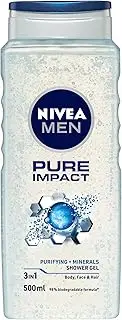 NIVEA MEN Pure Impact Shower Gel 500ml | Men's Refreshing Body Wash | With Purifying Scrub Particles | For Body, Face & Hair | Gentle Formula | Long-Lasting Clean Feeling