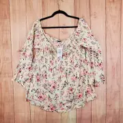 TORRID Chiffon Smocked Mock Neck Blouse Top Sz 3 Floral Tunic Top Plus Size NEW