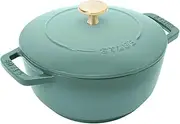 staub Wa-NABE Z1027-781 Wanabe Eucalyptus M 7.1 inches (18 cm) Double-Handed Cast Iron Pot, Cooking, 2 Pieces, Induction Compatible, Japanese Authentic Product with Serial Number