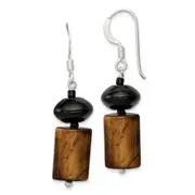 Sterling Silver Black Agate / Glass Bead Tiger'S Eye Dangle Earring