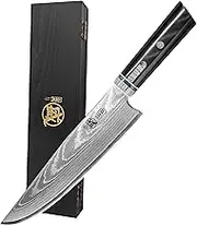 MITSUMOTO SAKARI 20 cm Japanese Gyuto Chef Knife, Hand Forged Professional Kitchen Knife, Damascus HAP40 Steel Powder Chef's Knife (Micarta Handle and Wooden Box)