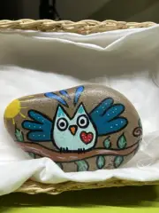 Hand Painted River Stone Rock Owl Home Flowerbed Garden Patio Inside Outside