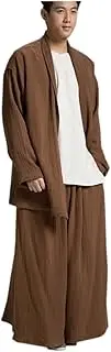 [ZanYing] Men Casual Zen Clothing Sets Thinckened Cotton Linen Suits Wide Leg