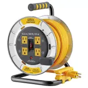 Link2Home 50ft Metal Cord Reel with 12AWG Heavy-Duty Extension Cord 4 Sockets