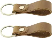 [LT Easiyl] 2x Retro Vintage Genuine Leather Metal Key Ring Keychain Strap for Car Key Apartment Key Ring Strap Holder Lanyard