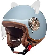 Cat Ear Motorcycle Half Helmet Woman, Scooter Helmet, Jet Helmet with Sun Visor, Scooter Helmet, Moped Helmet, 54-61cm, for Adult All Seasons DOT/ECE Certification H