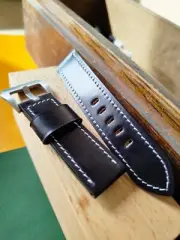Luxury watch strap Shell Cordovan handmade , Black color , 22 mm width .