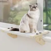 Anyelse Cat Window Perch With Wood & Metal Frame for Large Cats - Adjustable Hammock for Windowsill, Bedside, Drawer and Cabinet (24.4'' - White Plush)