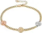 [HZMAN] 14K Gold Plated Virgin Mary Bracelet for Women Girls Dainty Religious Virgin of Guadalupe Bracelet Adjustable Cuban Chain Link Bracelets
