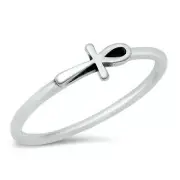 Cross Ring Genuine Solid Sterling Silver 925 Oxidized Face Height 5 mm Size 6