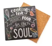 THIRSTYSTONE Food for the Soul Coaster, Set of 4, Black, Tabletops Surfaces Safe