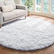 (1.5m x 1.5m, White) - Soft Round Rug for Bedroom, 1.5mX1.5m White Rug for Nursery Room, Fluffy Carpet for Kids Room, Shaggy Floor Mat for Living Room, Furry Area Rug for Baby, Teen Room Decor for Girls Boys