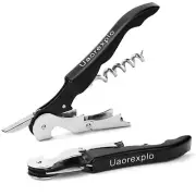Uaorexplo Wine Key, Black, 2PCS, Waiter Corkscrew Wine Opener Manual, Double ...
