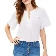 LOFT Clip Tie Neck Gauzy Peasant Top Size S White NWT