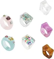 [ROMISBABA] Women's Vintage Resin Diamond Beads Wide Retro Jewelry Festive Occasion 7pcs Mixed Pack