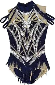 [Zagitova] Rhythmic Gymnastics Leotard for Girls, Women Sleeveless Round Neck Sparkly Rhinestone Competition Wear