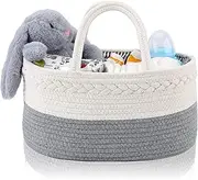 Baby Diaper Caddy Organizer ，Rope Woven Nursery Storage Basket with Adjustable Divider, Nursery Diaper Organizer for Newborn Boys Girls, Foldable Tote Bag Organiser for Car Travel