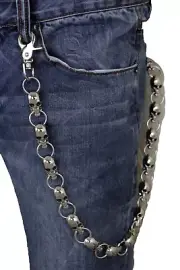 New Men Women Silver Key Wallet Chain Ring Long Skeleton Skull Charms Clasp Hook