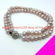 New 7-8mm Purple 2Row South Sea Pearl Bracelet Bangle 7.5''
