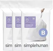 simplehuman CW0251 code B Custom Fit Bin Liner Bulk Pack, White Plastic (3 Pack of 30, Total 90 Liners)