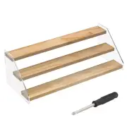 Spice Rack Organizer Stable Wood Step Shelf Easy to Store Acrylic Clear Holder ♚