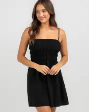 [Rhythm] Rhythm Women's Classic Shirred Mini Dress in Black Size 10 10 Black