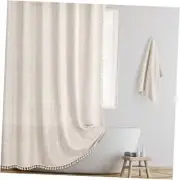 Boho Farmhouse Shower Curtain Set with Hooks, Linen Rustic Heavy-Duty Fabric