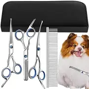 Professional Dog Grooming Scissors Set | Dog Hair Shears for Grooming - 5-in-1 Pet Grooming Scissors Set for Dogs, Pet Hair Cutting Shears with Safety Round Tips