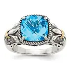 Shey Couture Silver with 14K Accent Antiqued Cushion Checkerboard Blue Topaz Rin