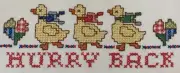 Vintage Finished Cross Stitch Picture of Three Geese with "Hurry Back"