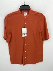 Zara Top Womens Small Burnt Orange Tab Collar Short Sleeve Button Up Minimalist