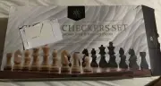 New A&A Chess And Checkers Set, Veneer Inlay Wooden Pieces Beech Box